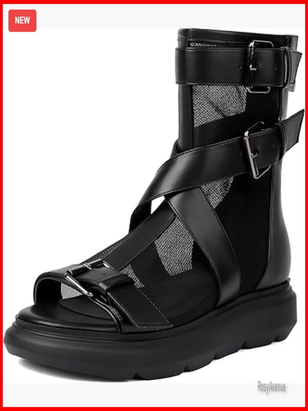 Leather Gladiator High Top Sandals Open Toe Platform Mesh Ankle Boots